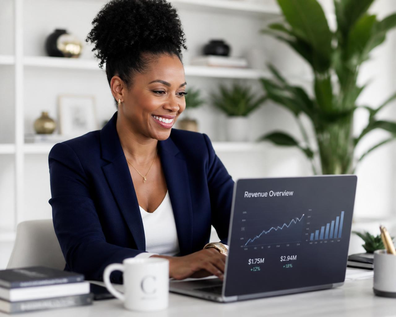 Entrepreneur consultant ses revenus sur ordinateur